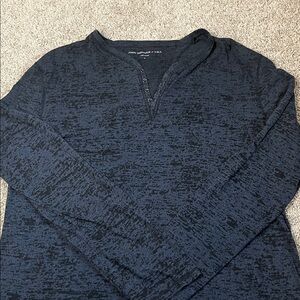 John Varvatos Star USA Men's Black Grey Burnout Henley Long Sleeve Tee Large